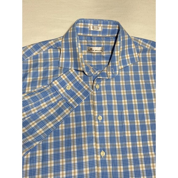 PETER MILLAR Long Sleeves Men's Medium Blue 100% Cotton - Picture 4 of 9